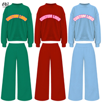 Ensemble de survêtement décontracté 2 pièces pour femme avec broderie appliquée de Noël, sweat-shirt à col montant et pantalon large, personnalisable avec logo