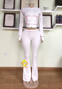 طقم من قطعتين ملابس نسائية-طقم كنزة بغطاء رأس بأكمام طويلة محبوكة الوافل ملابس منزلية للنساء طقم بسكويت الوافل - Product Image 3