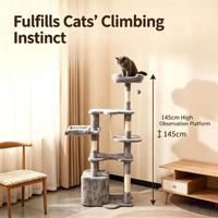 Arbre à chat multi-niveaux peu encombrant avec plateforme extra-large, maisonnette pour chat, hamac, griffoir en sisal et balle jouet pour chats de grande taille