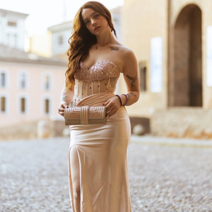 Abito da sera sexy con paillettes personalizzato, elegante e alla moda, a doppio strato in raso, push-up, firmato, <span class=keywords><strong>per</strong></span> <span class=keywords><strong>donna</strong></span>, ideale <span class=keywords><strong>per</strong></span> <span class=keywords><strong>laurea</strong></span> e compleanno - Product Image 5