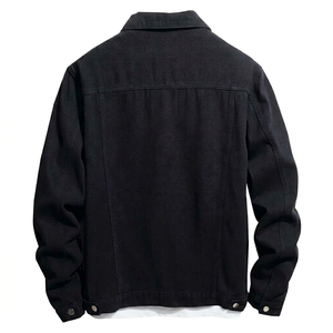 เสื้อแจ็คเก็ตยีนส์สีดำสำหรับผู้ชาย ทรงปกติ ติดกระดุมด้านหน้า สีพื้น สวมใส่สบายๆ สำหรับฤดูใบไม้ร่วง - Product Image 1