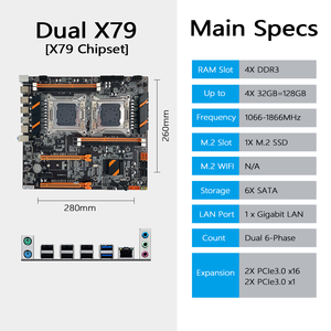 New X79 ổ cắm kép máy chủ Bo mạch chủ Kit với 2xintel Xeon E5 2680v2 CPUs ECC Ram Dual CPU X79 Bo mạch chủ - Product Image 3