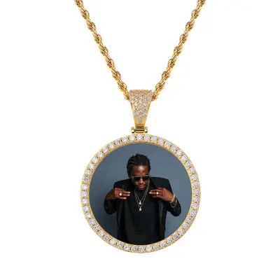 Custom Laser Engraving Photo Memory Medallions Solid Pendant Hip Hop Jewelry Chains Necklaces