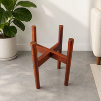 Support de fleurs extensible d'intérieur, support simple pour pot de fleurs, support en bois de hêtre rouge foncé