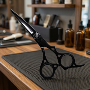Ciseaux de coiffure professionnels ASAP Surgident, en acier inoxydable noir, à manche long courbé, pour droitiers - Product Image 6