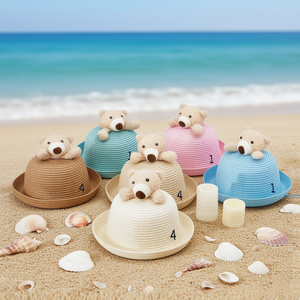 Sombrero Hug Bear de 52 cm, de rafia, estilo boater, ajustable, para niños, unisex, estilo playero. - Product Image 3