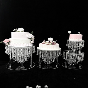 Support de présentation de desserts de luxe pour mariage, bases en acrylique transparent, support à gâteaux avec perles de cristal en forme de lustre - Product Image 2