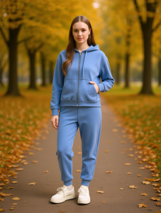 Tc277r 1 Ensemble de survêtement à capuche pour femme, fermeture éclair intégrale, couleur unie, sweat-shirt et pantalon décontractés, coupe régulière, vêtements d'automne - Product Image 2