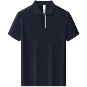 Polo Shirt Cotton Solid Color Short Sleeve Workwear Daily Wear Deep Blue - Product Image 1