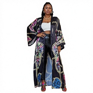 Chaqueta tipo cárdigan holgada informal de moda con estampado floral de seda sintética tejida de talla grande para mujer - Product Image 3