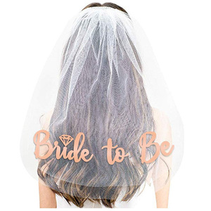 Velo de novia de doble capa con letras en relieve de lámina dorada y oro rosa, borde cortado, accesorio para fiesta nupcial - Product Image 2