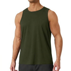 Camiseta sin Mangas para Hombre, Diseño Moderno, Color Verde Sólido, Cuello Redondo, Transpirable, Tejido de Poliéster, Ropa Deportiva Informal - Product Image 1
