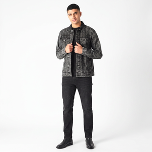 Finer Threads Men's Genuine <b>Leather</b> Shell Linen Lining Denim <b>Jackets</b> Spring Autumn Winter Casual Solid Color Zipper Front Hooded - Product Image 1