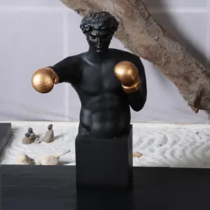 Venta al por mayor Negro Grande resina escultura decoración boxeo hombres escultura estatua deportes arte escultura