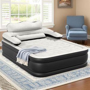 Comfort Blow up Queen Size <b>Mattress</b> Inflatable Camping Airbed Folding Air <b>Mattress</b> with Headboard Pillows Built-in Pump - Product Image 3