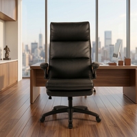 Chaise de bureau de direction ergonomique moderne Henglin à dossier haut en cuir PU noir avec base en nylon réglable en hauteur pour le bureau à domicile