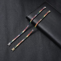 Bracelet de tennis mixte pour couple, style hip-hop européen et américain, en cuivre incrusté de zircons colorés