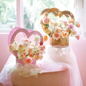 Bolso de flores con forma de corazón, caja de flores con forma de corazón de papel de amor navideño, para Arreglo de flores, gran oferta