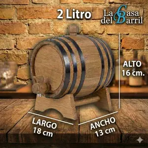 Barril de Roble Blanco de 2 Litros The Barrel House con Grifo y Tapón con Llave, 18 cm de Ancho, para Almacenamiento de Licores - Product Image 3