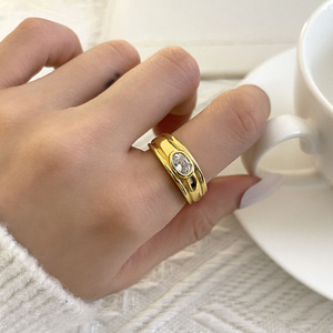 Wholesale High Quality Simple Design <b>Dainty</b> Chunky 18k Gold Plated Cubic Zirconia <b>Rings</b> for Women and Men - Product Image 3