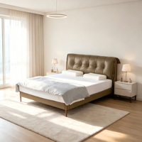 Modernes Günstiges Schwarzes Lederbezogenes Eisenbett mit Stauraum King/Queen Size Eisenrahmen mit Holzelementen für Schlafzimmer V558