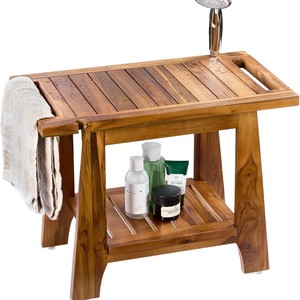 Tabouret de douche en teck, banc de salle de bain, table d'appoint pour intérieur et extérieur, imperméable et anticorrosion - Product Image 5