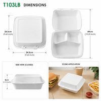 Boîte à lunch jetable en mousse T103LB à 3 compartiments, boîte d'emballage pour hamburger, boîte à hamburger biodégradable pour la restauration rapide