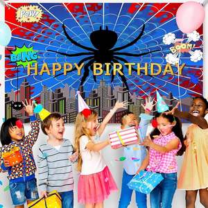 Toile de fond photo super-héros toile d'araignée rouge et bleue, bannière décorative vibrante toile d'araignée, fond de décoration <span class=keywords><strong>pour</strong></span> anniversaire de garçons et baby shower - Product Image 5