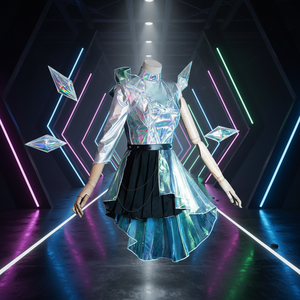 Nuovo Costume Cosplay <span class=keywords><strong>K</strong></span>/<span class=keywords><strong>DA</strong></span> All Out Seraphine di League of Legends, Outfit Olografico per Performance - Product Image 6
