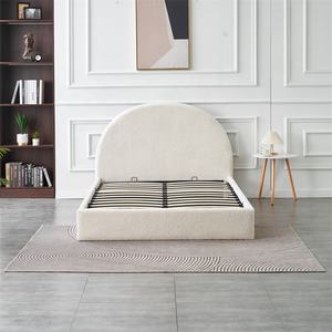 Muebles de dormitorio para niños cabecero redondo marfil Boucle tela tapizada elevador de gas hidráulico tamaño queen cama de almacenamiento Doble - Product Image 4