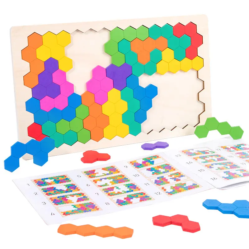 교육 장난감 HOYE 공예 모양 패턴 블록 기하학 논리 IQ 게임 나무 육각 퍼즐