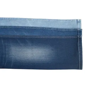 9.5 oz blue mid stretch satin weave denim fabric 65% cotton 20% poly 14% viscose rayon 1% spandex denim fabric