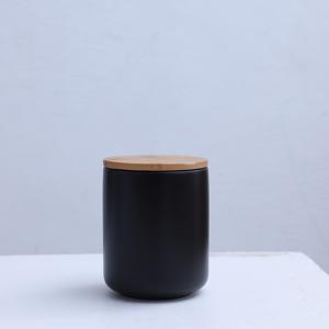 New products 650ml matte black wood lid ceramic storage canister sets for the kitchen storage