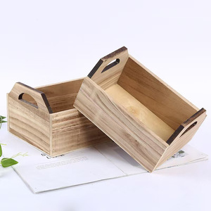 Wooden Storage Box Rectangle <b>Solid</b> <b>Wood</b> <b>Desk</b> Organizer With Handles For Office Home Use - Product Image 2