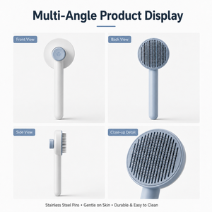 Brosse de toilettage pour animaux de compagnie OEM minimaliste bicolore bleu clair et blanc, à poils doux, respectueuse de la peau, anti-rayures, à tête ronde - Product Image 3