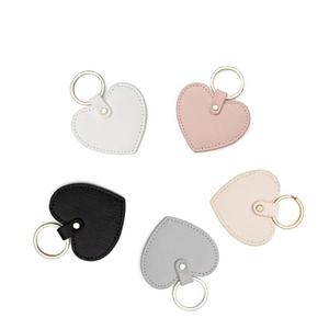 PU Round Leather Heart Bag Charm Pendant Cute Peach Car Keychain Heart <b>Keyring</b> Bulk Leather Keychains - Product Image 3