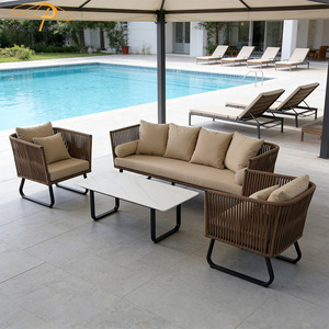 Mobilier d'extérieur marron <span class=keywords><strong>de</strong></span> haute qualité, nouveau design, ensemble <span class=keywords><strong>de</strong></span> canapés <span class=keywords><strong>de</strong></span> <span class=keywords><strong>jardin</strong></span> 5 places en aluminium <span class=keywords><strong>de</strong></span> luxe avec table basse - Product Image 3