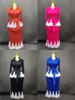 Ensemble jupe deux pièces plissé Miyake pour femme, grande taille, couleur unie, manches trois quarts, élégant et modeste, pour soirée