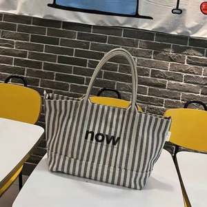 Women's Large Canvas Customized Shopping Bag Clothing with Logos Cheap Wholesale Canvas Foldable Striped Bags Reusable - Product Image 5