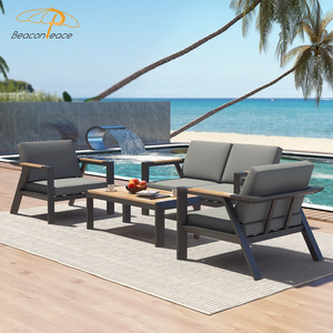 Set Divano da Esterno 4 Pezzi <span class=keywords><strong>in</strong></span> Alluminio Idrorepellente con Decorazioni <span class=keywords><strong>in</strong></span> <span class=keywords><strong>Legno</strong></span> Teak <span class=keywords><strong>per</strong></span> Terrazze di Resort e Ville - Product Image 3