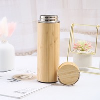 Peiway botol air bambu, termos bambu Infuser terisolasi vakum Stainless Steel alami 500ml/17oz