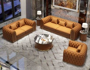 Ensemble de salon moderne en cuir PU, canapé modulaire capitonné de haute qualité, personnalisable - Product Image 1