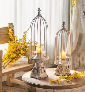 Amerikan vintage beyaz kuş kafesi mumluk romantik mum ışığında masa dekorasyon metal mumluk - Product Image 2