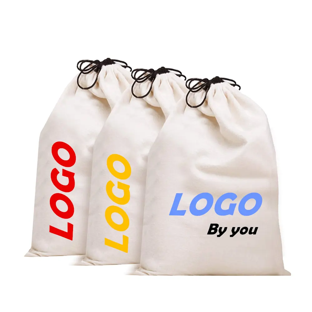 Custom Printed Logo Eco Cotton Canvas with Drawstring Tote Pouch for Muslin Storage Handbags Clothes Books Shoes Purse Dust Bags