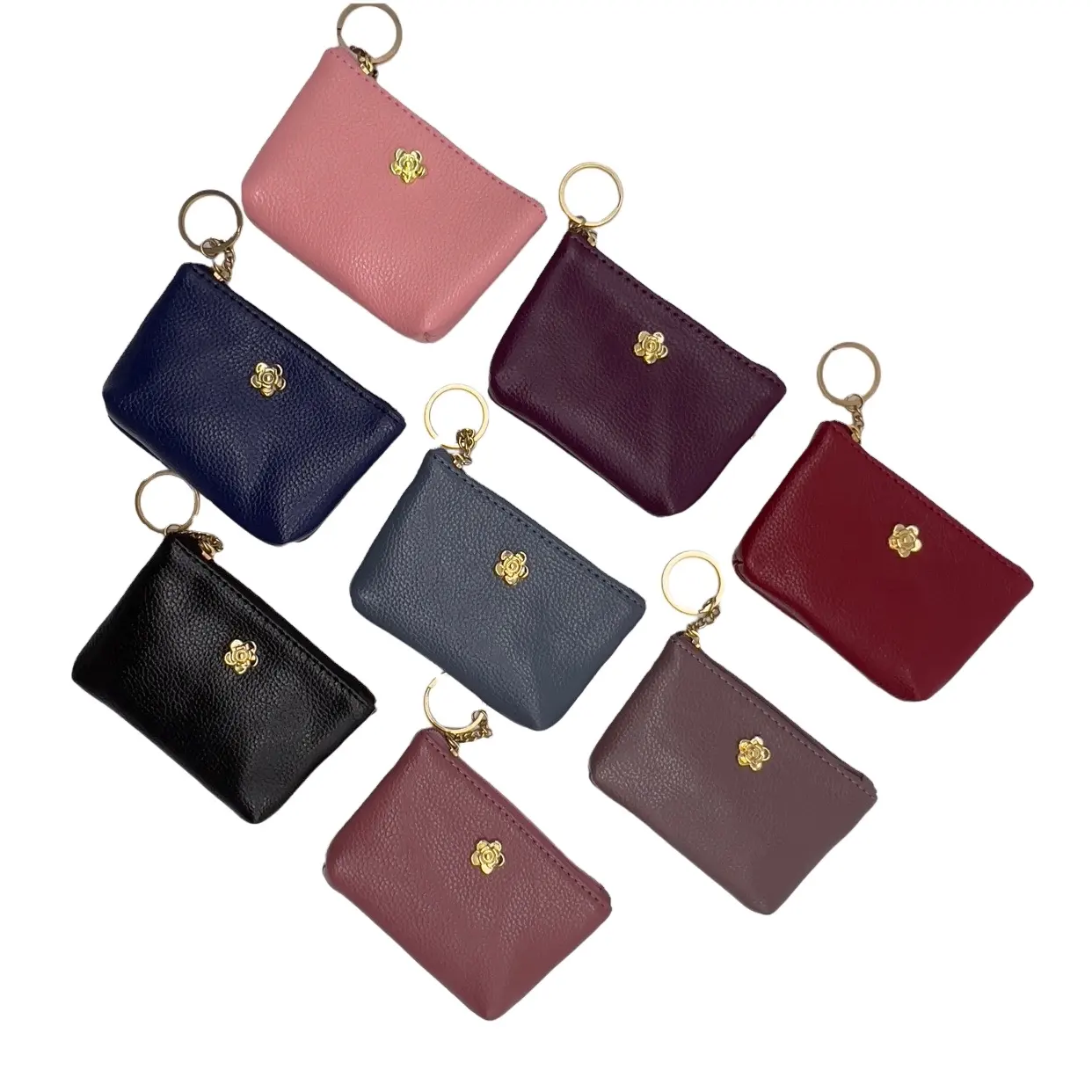Ladies Coin Purse PU Leather Texture Short Card Holder Korean Version Mini Wallet Soft Key Case Zipper Women Fashion Chains