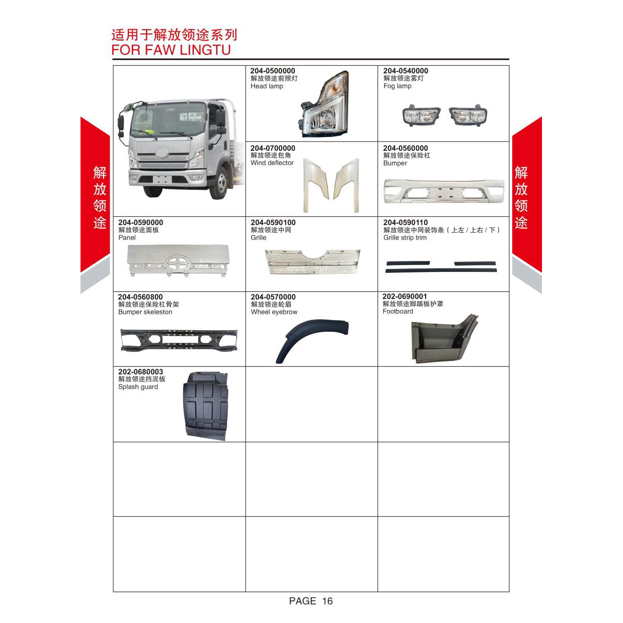 FAW Jiefang Lingtu Truck Parts - Rearview Mirror, Tail Light, Fender, Grille, Headlight, Bumper | Gu