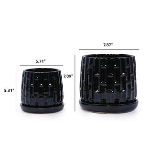 Livraison gratuite, stock US, livraison rapide en 3 jours, pot à fleurs en céramique noir fait main, style américain, soucoupe en céramique pour la maison et le jardin - Product Image 6