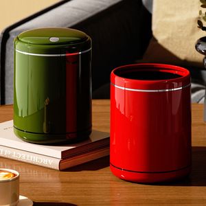 Mini Cylindrical Trash Can With Lid For Home Office Bedroom Living Room Indoor Use Red Green Color Options - Product Image 1