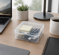 Ensemble de 6 boîtes de rangement carrées mini transparentes en plastique avec couvercles à charnières durables pour petits objets et projets d'artisanat