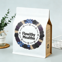 Sac à fond plat biodégradable imprimé sur mesure, pochette en papier kraft avec fenêtre transparente en PLA, emballage compostable pour aliments secs et compléments alimentaires